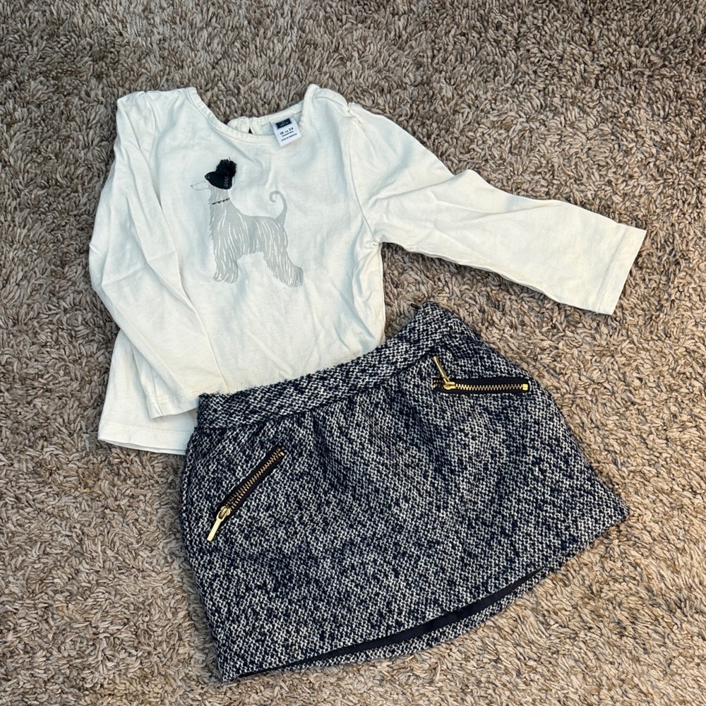Janie and Jack Dog Print Top and Tweed Skirt Set